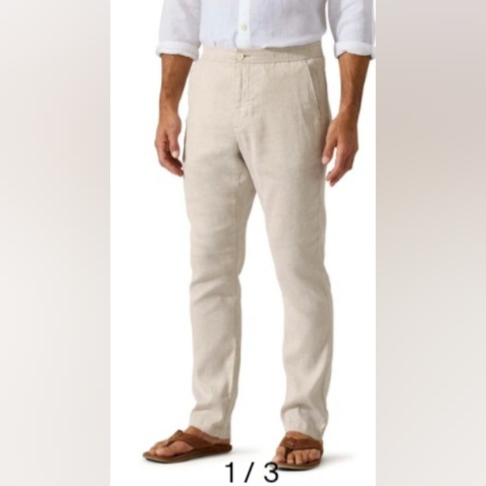 Tommy Bahama Slacks Tan Linen/Silk Size 36 EUC